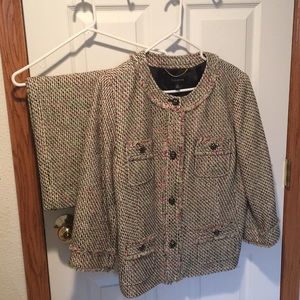 Ivory, Black, Pink and Green Tweed Skirt Suit